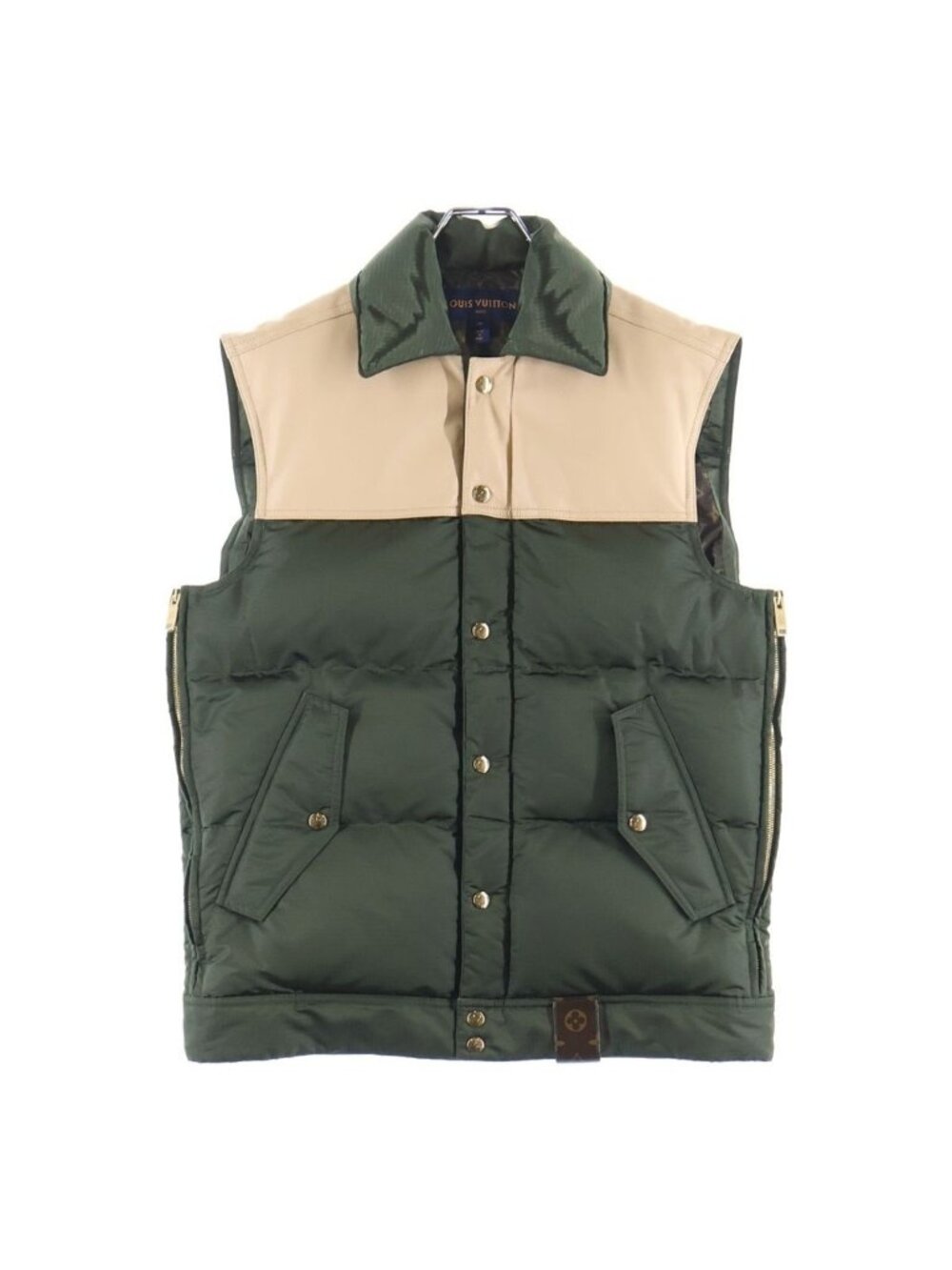 Louis Vuitton Monogram Polyester Nylon Paneled Down Vest Khaki 34